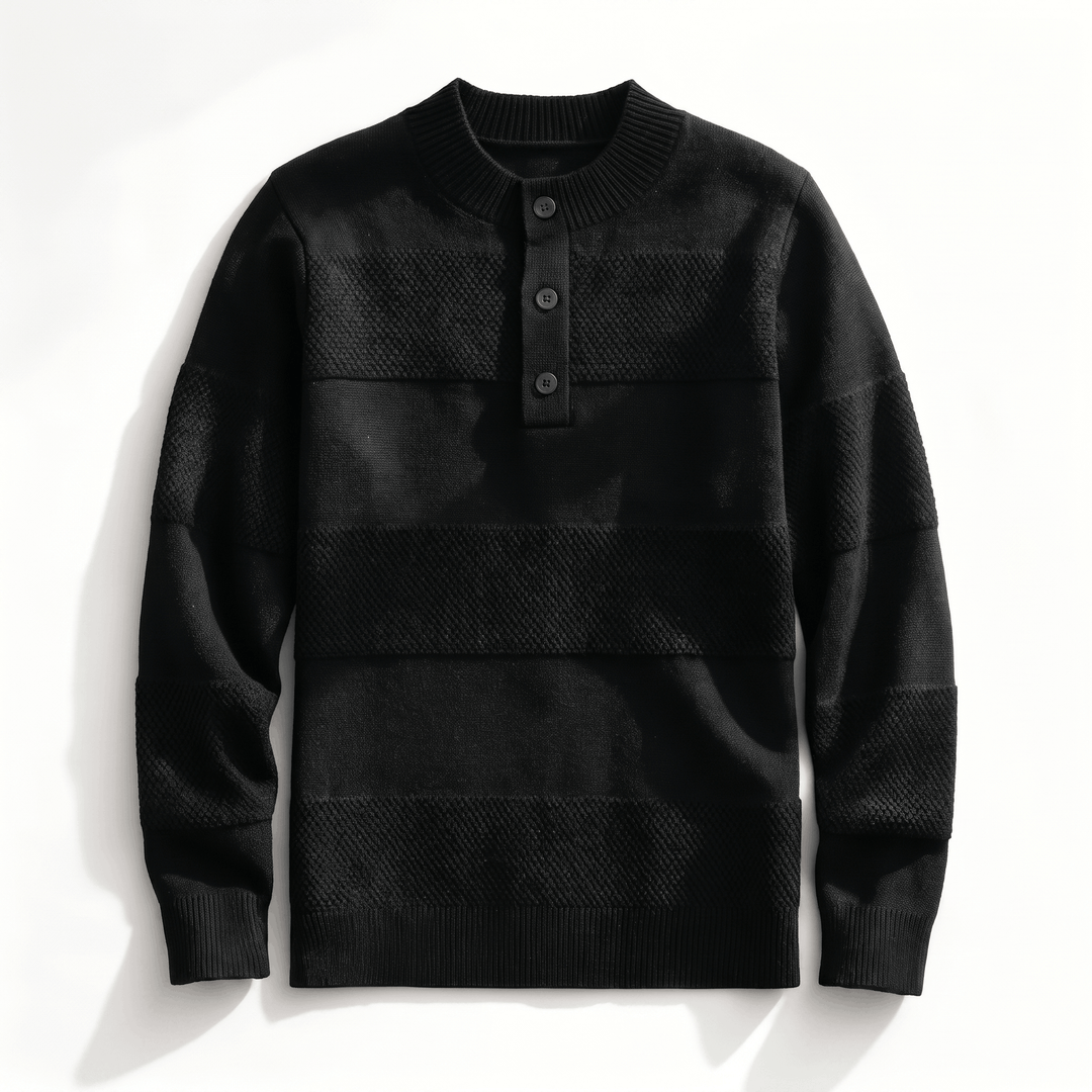 Hamelin | Men's Textured Stripe Henley Sweater