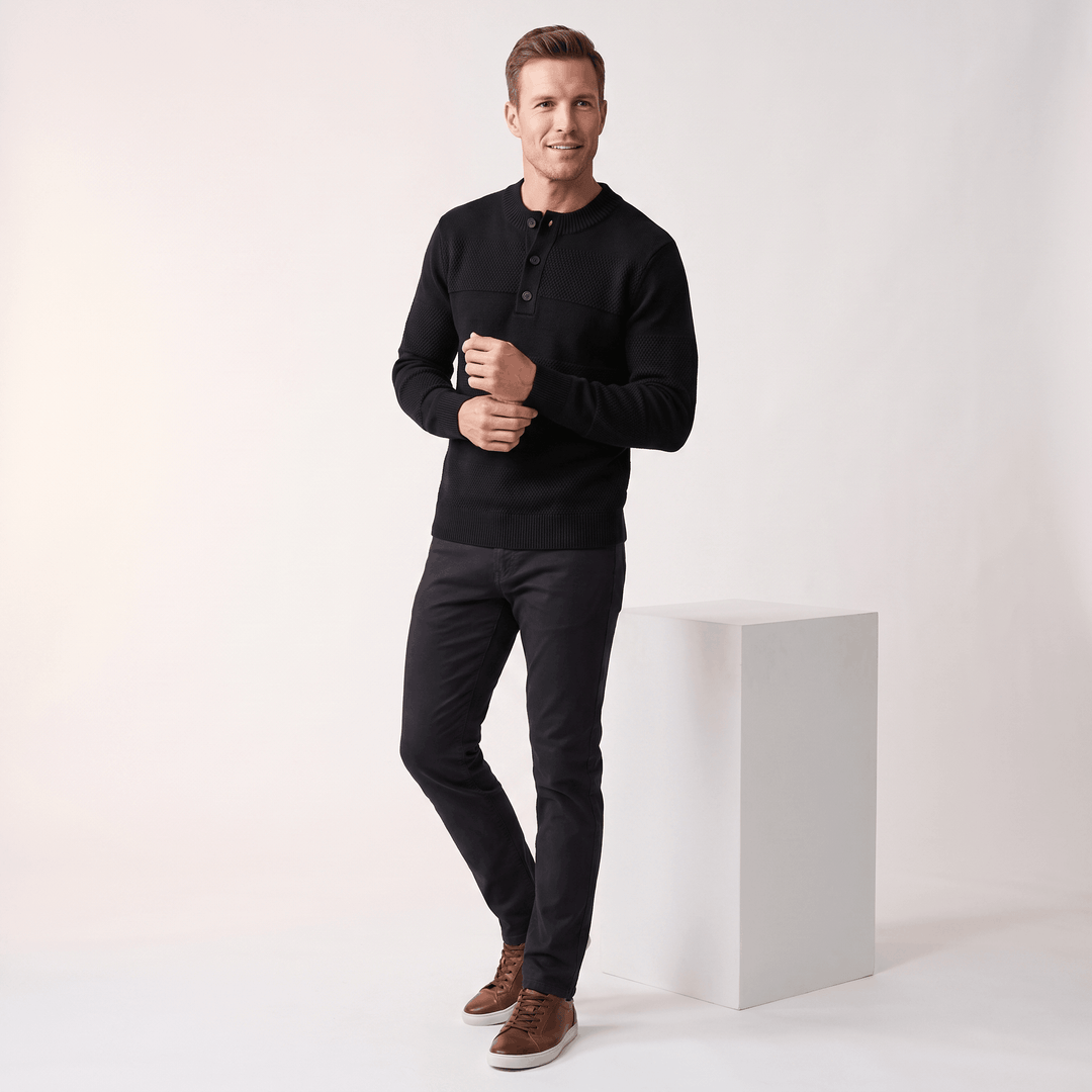 Hamelin | Men's Textured Stripe Henley Sweater