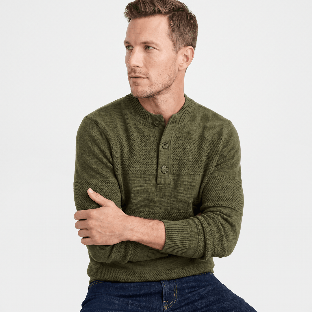 Hamelin | Men's Textured Stripe Henley Sweater