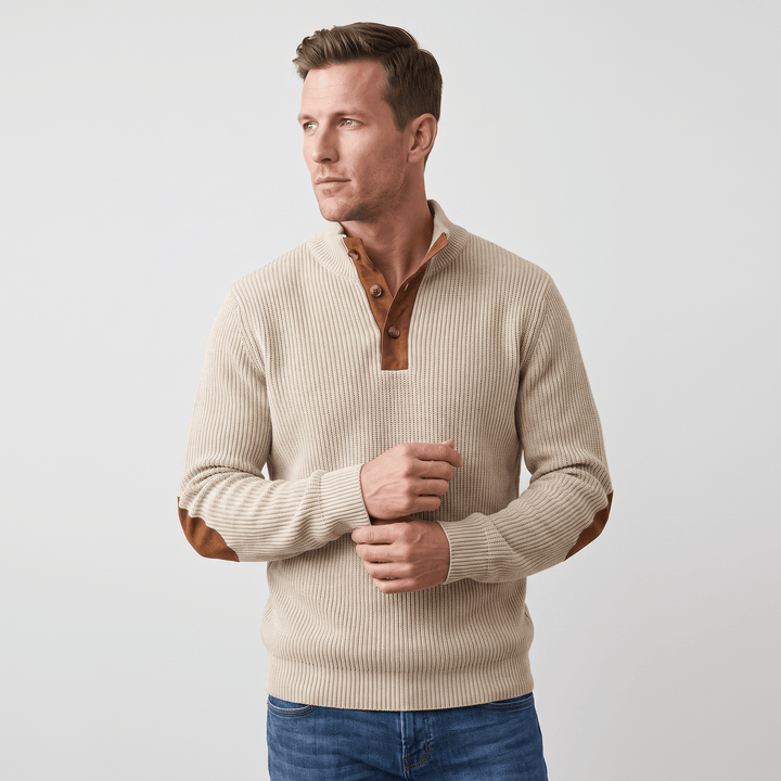 Harduin | Men's Snap Collar Elbow Patch Sweater