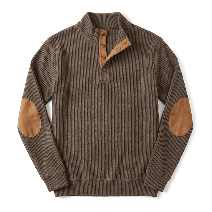 Harduin | Men's Snap Collar Elbow Patch Sweater