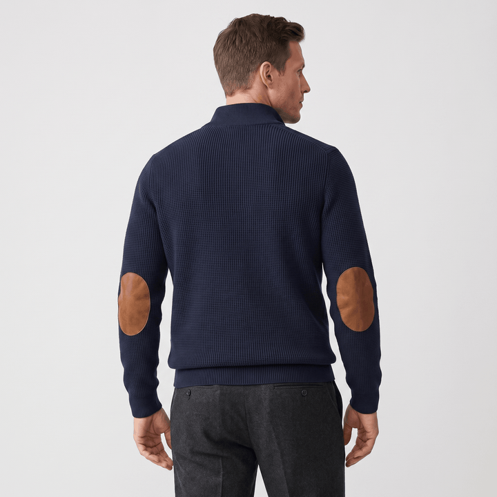 Harduin | Men's Snap Collar Elbow Patch Sweater