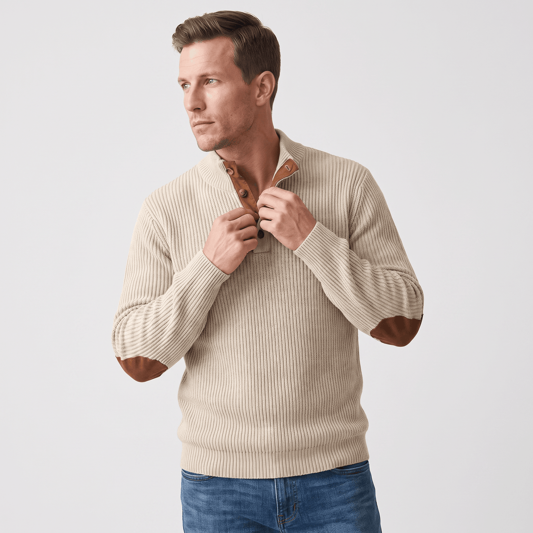 Harduin | Men's Snap Collar Elbow Patch Sweater