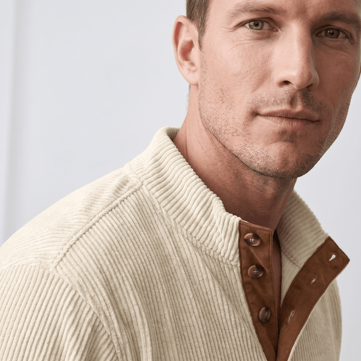 Harduin | Men's Snap Collar Elbow Patch Sweater