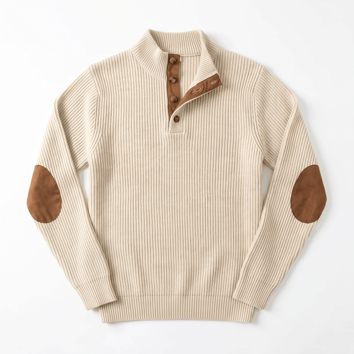Harduin | Men's Snap Collar Elbow Patch Sweater