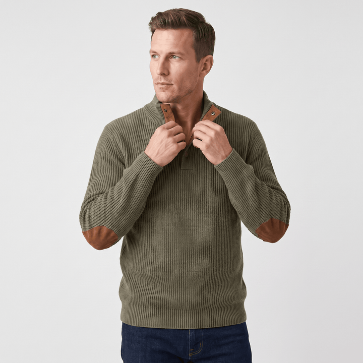 Harduin | Men's Snap Collar Elbow Patch Sweater