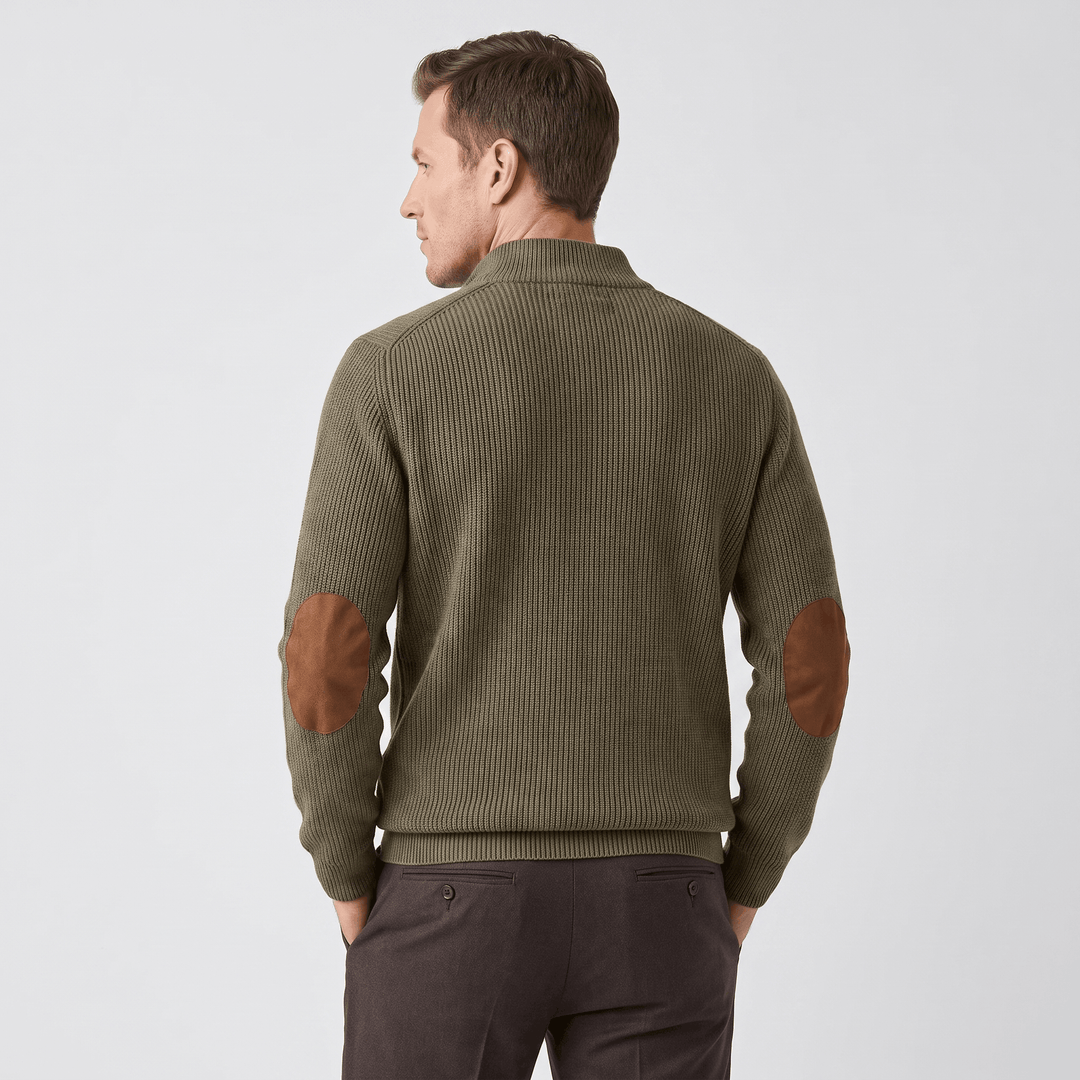 Harduin | Men's Snap Collar Elbow Patch Sweater