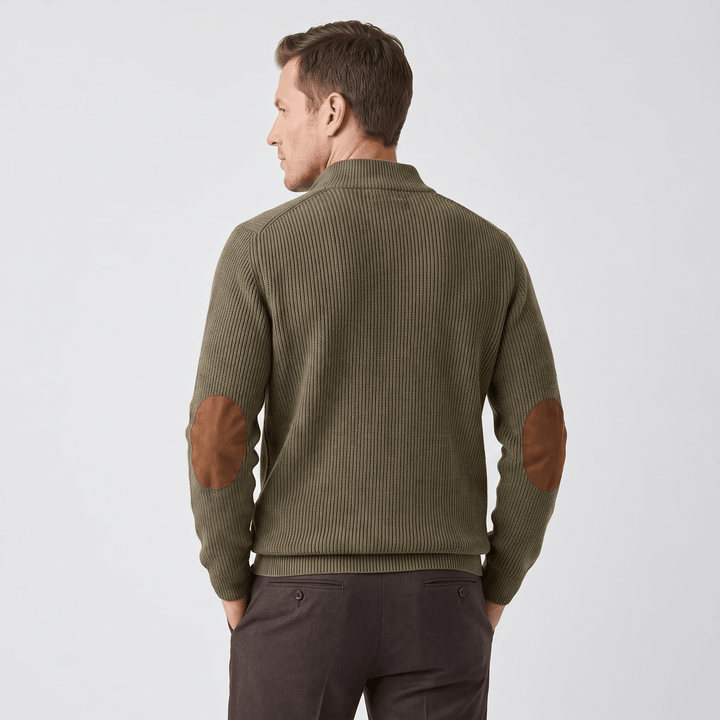 Harduin | Men's Snap Collar Elbow Patch Sweater