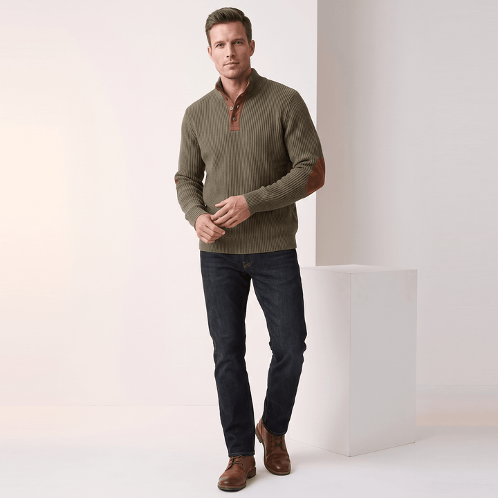 Harduin | Men's Snap Collar Elbow Patch Sweater