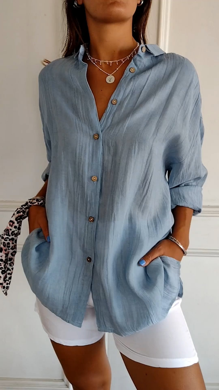 Harper | Women's Linen Oversized Button-Down Collared Blouse