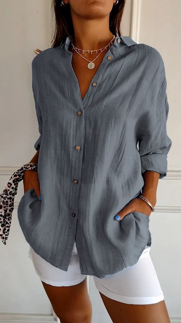 Harper | Women's Linen Oversized Button-Down Collared Blouse
