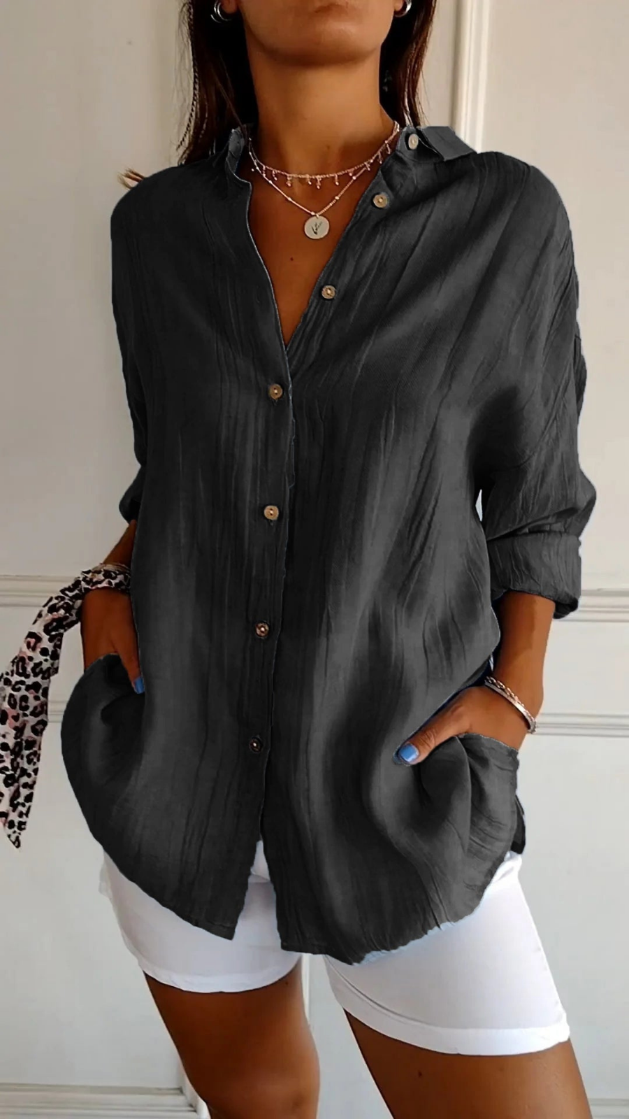 Harper | Women's Linen Oversized Button-Down Collared Blouse