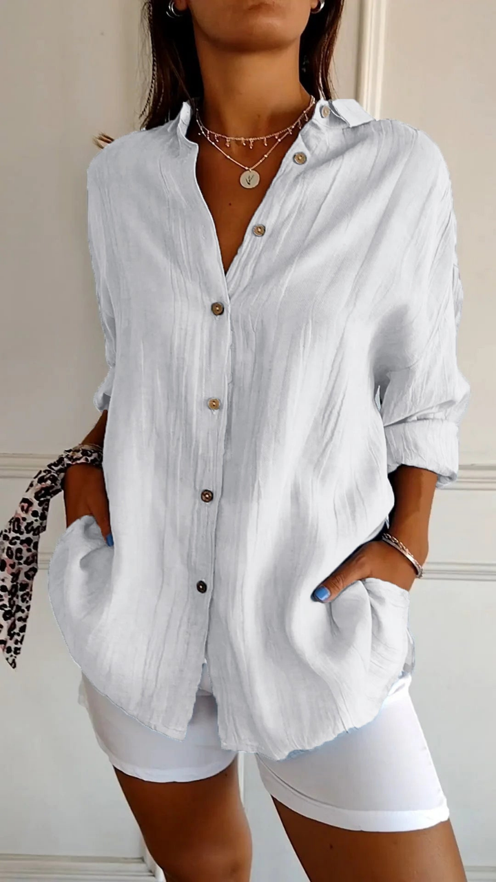 Harper | Women's Linen Oversized Button-Down Collared Blouse
