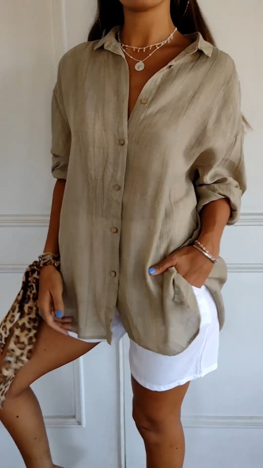 Harper | Women's Linen Oversized Button-Down Collared Blouse