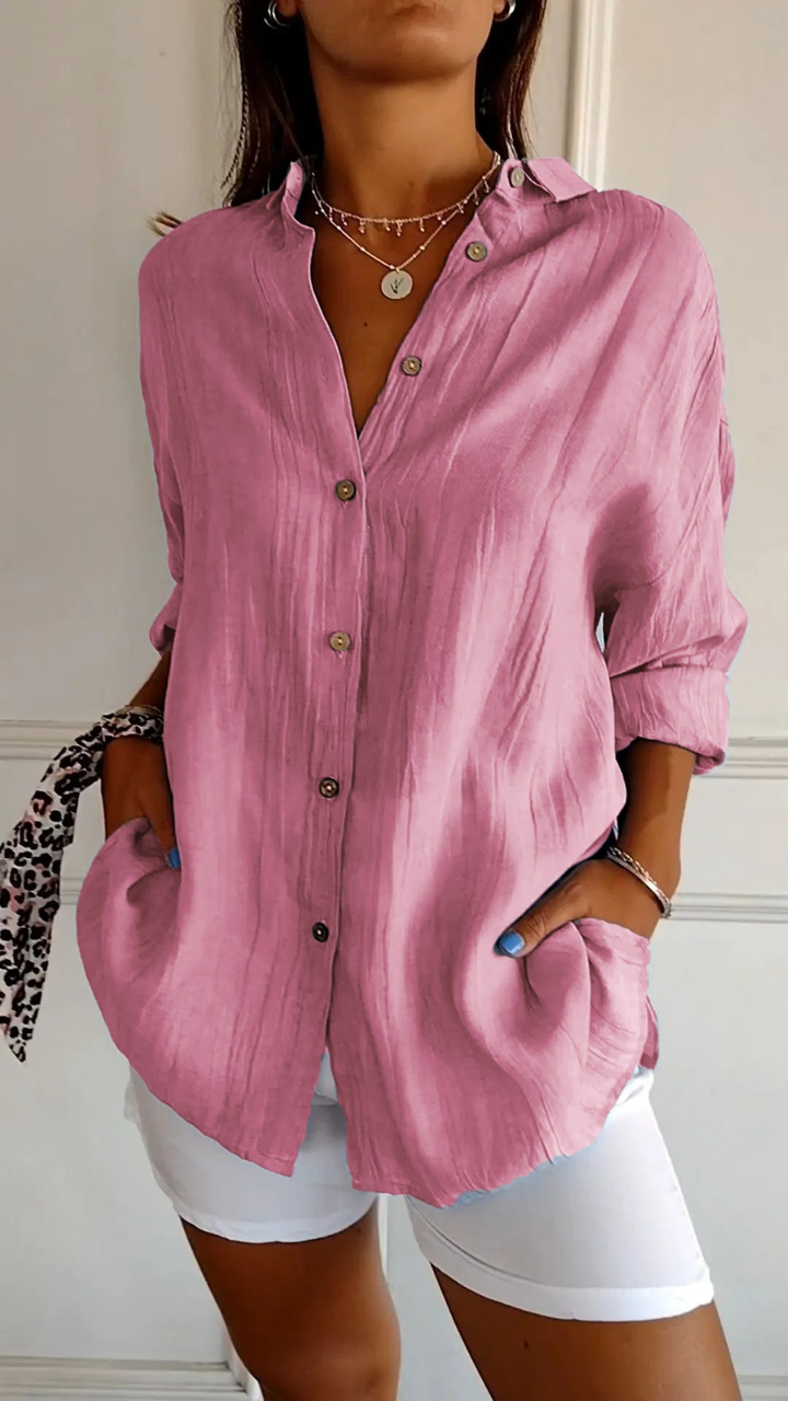 Harper | Women's Linen Oversized Button-Down Collared Blouse