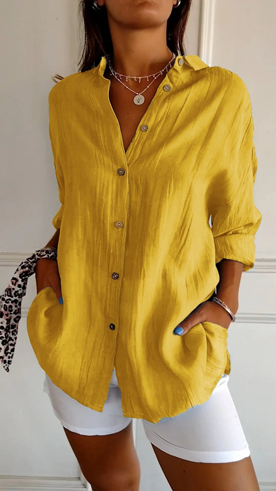 Harper | Women's Linen Oversized Button-Down Collared Blouse