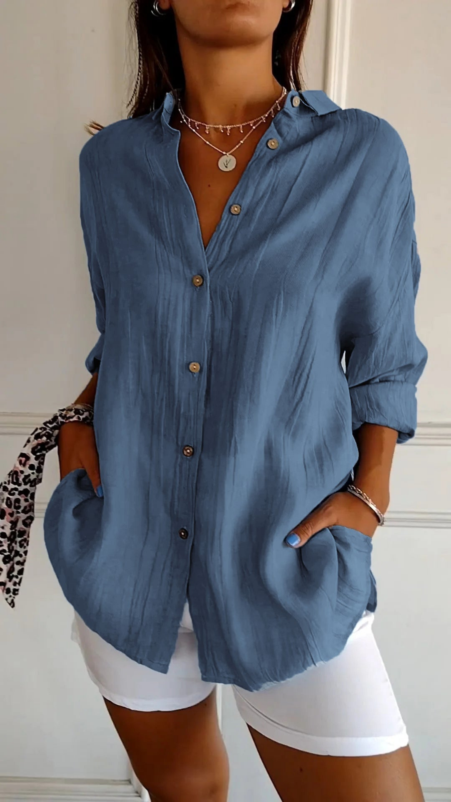 Harper | Women's Linen Oversized Button-Down Collared Blouse