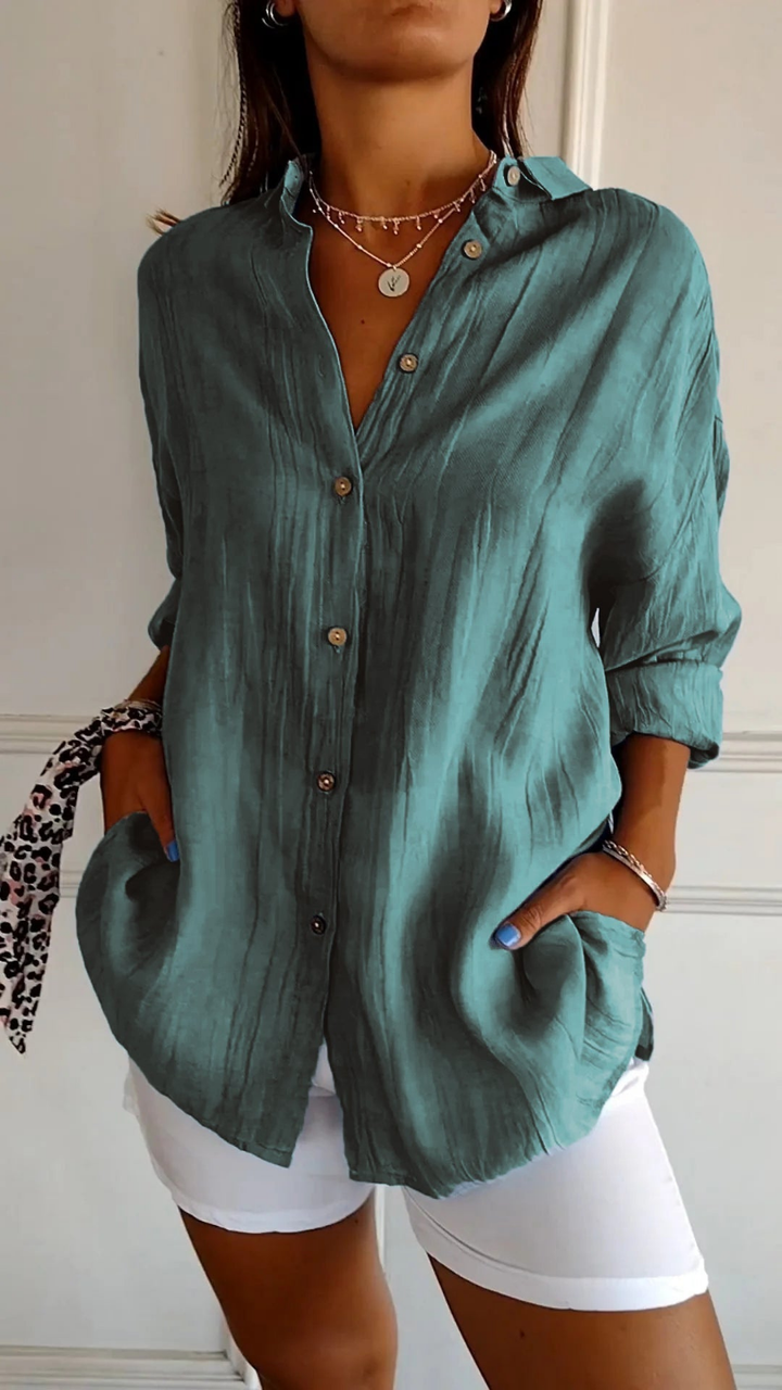 Harper | Women's Linen Oversized Button-Down Collared Blouse