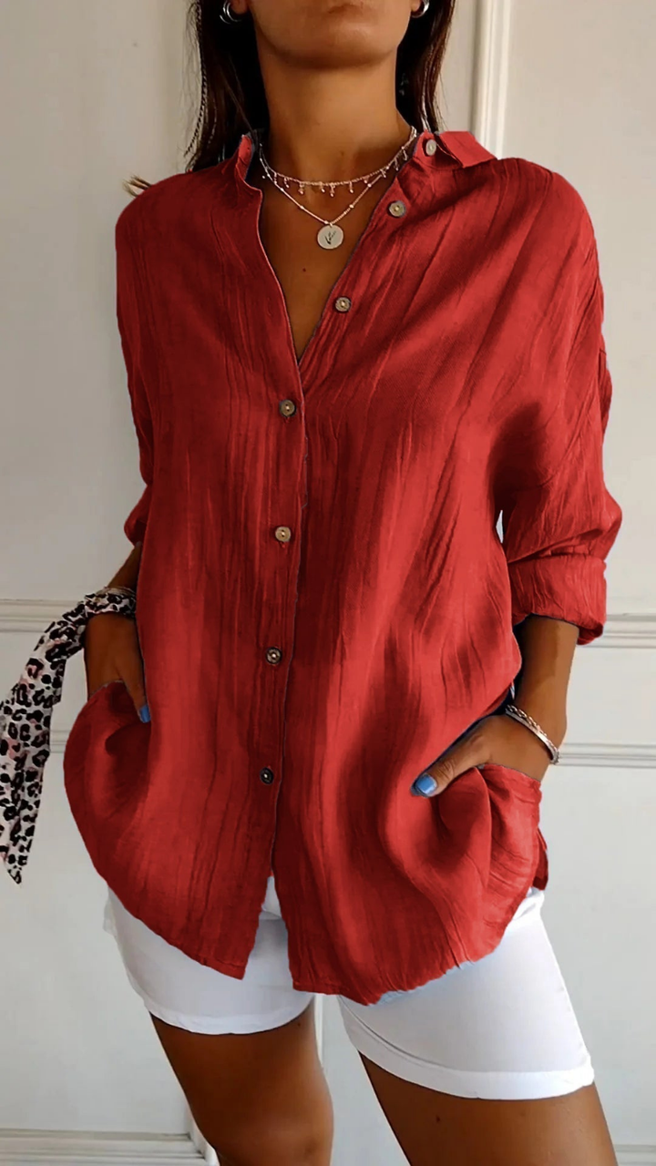 Harper | Women's Linen Oversized Button-Down Collared Blouse