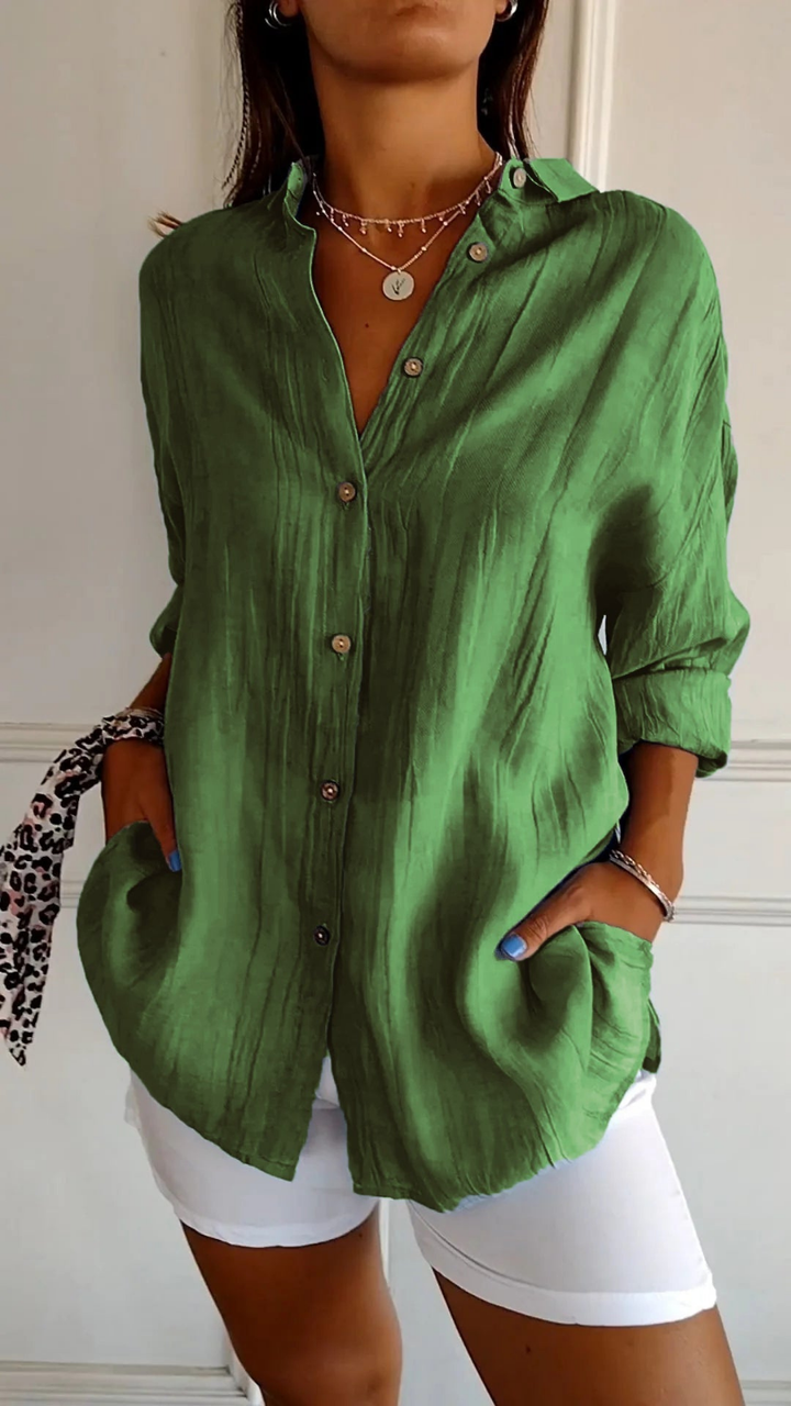 Harper | Women's Linen Oversized Button-Down Collared Blouse