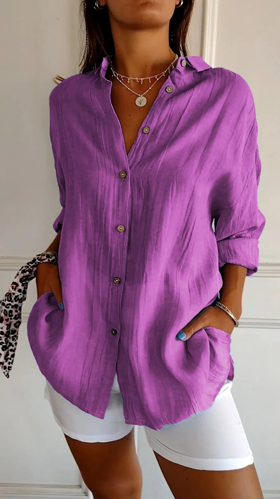 Harper | Women's Linen Oversized Button-Down Collared Blouse