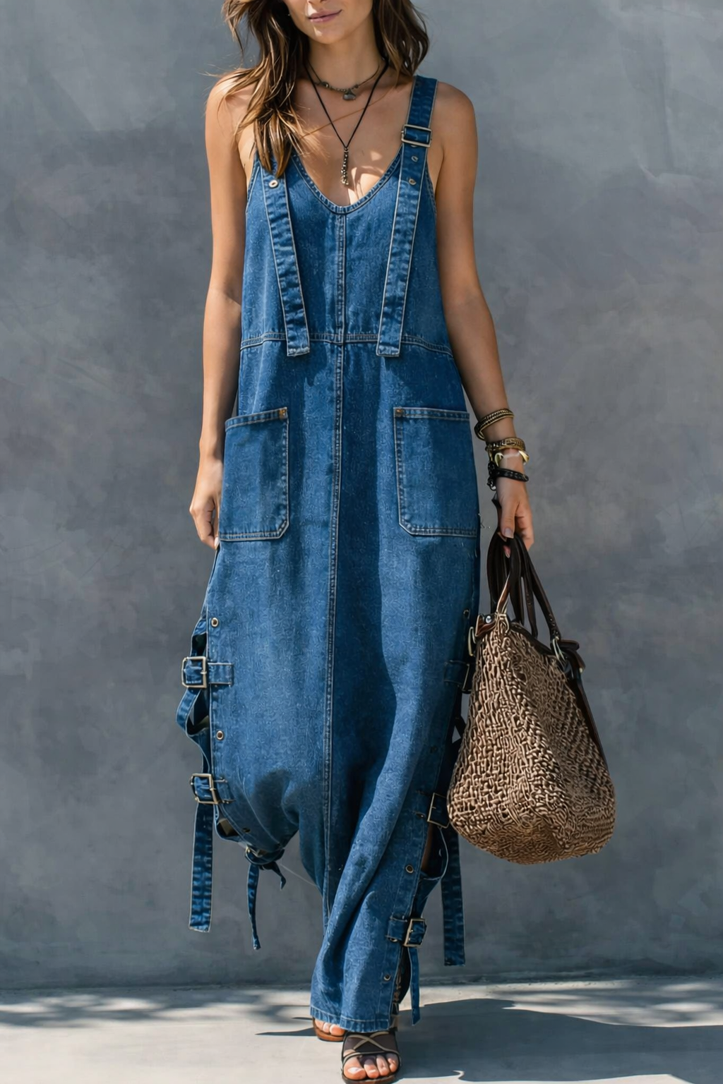 Harper | Women's Peter Pan Collar Elastic Waist Denim Jumpsuit