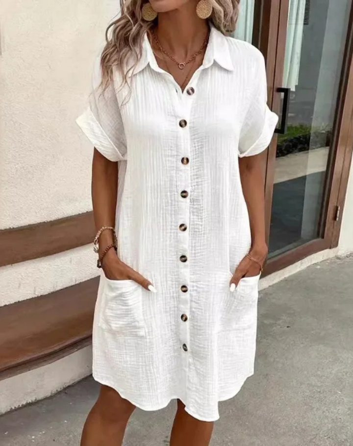 Hazel | Women's Cotton Gauze Button-Down Collared Shirt Dress
