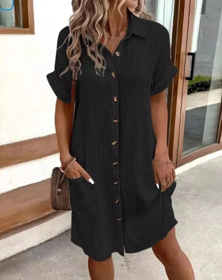 Hazel | Women's Cotton Gauze Button-Down Collared Shirt Dress