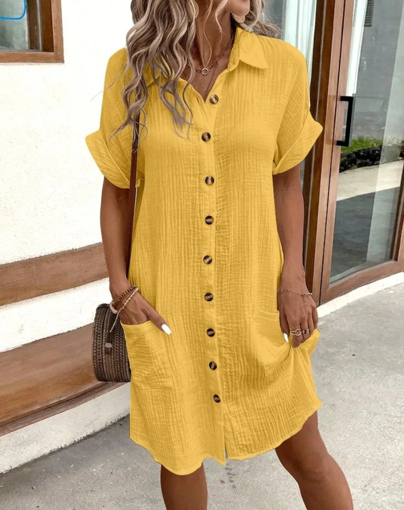 Hazel | Women's Cotton Gauze Button-Down Collared Shirt Dress