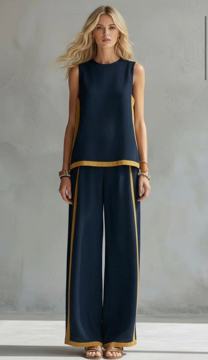 Henrietta | Women's Sleeveless Contrast-Trim Wide-Leg Two-Piece Set