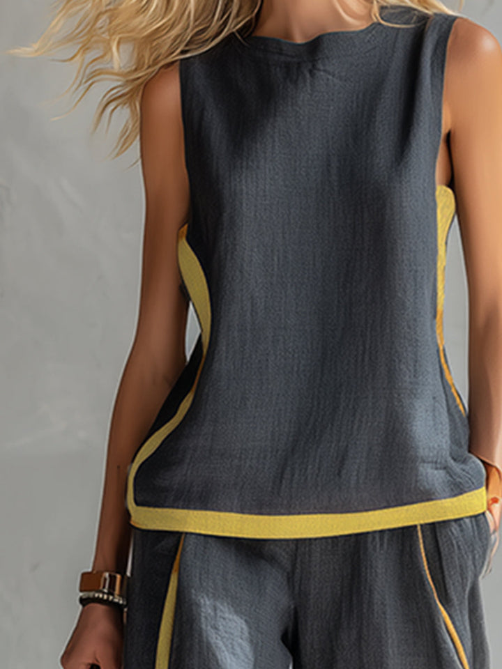 Henrietta | Women's Sleeveless Contrast-Trim Wide-Leg Two-Piece Set