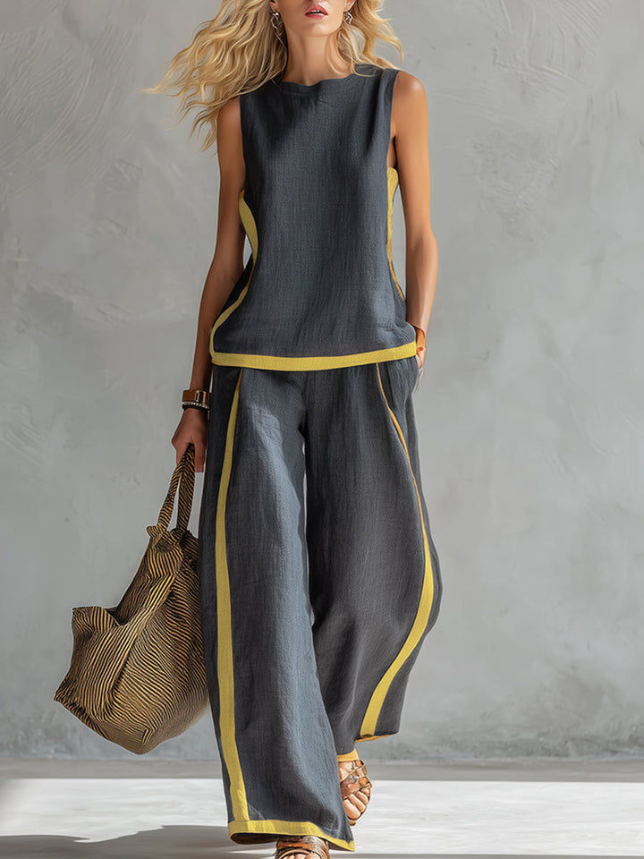 Henrietta | Women's Sleeveless Contrast-Trim Wide-Leg Two-Piece Set