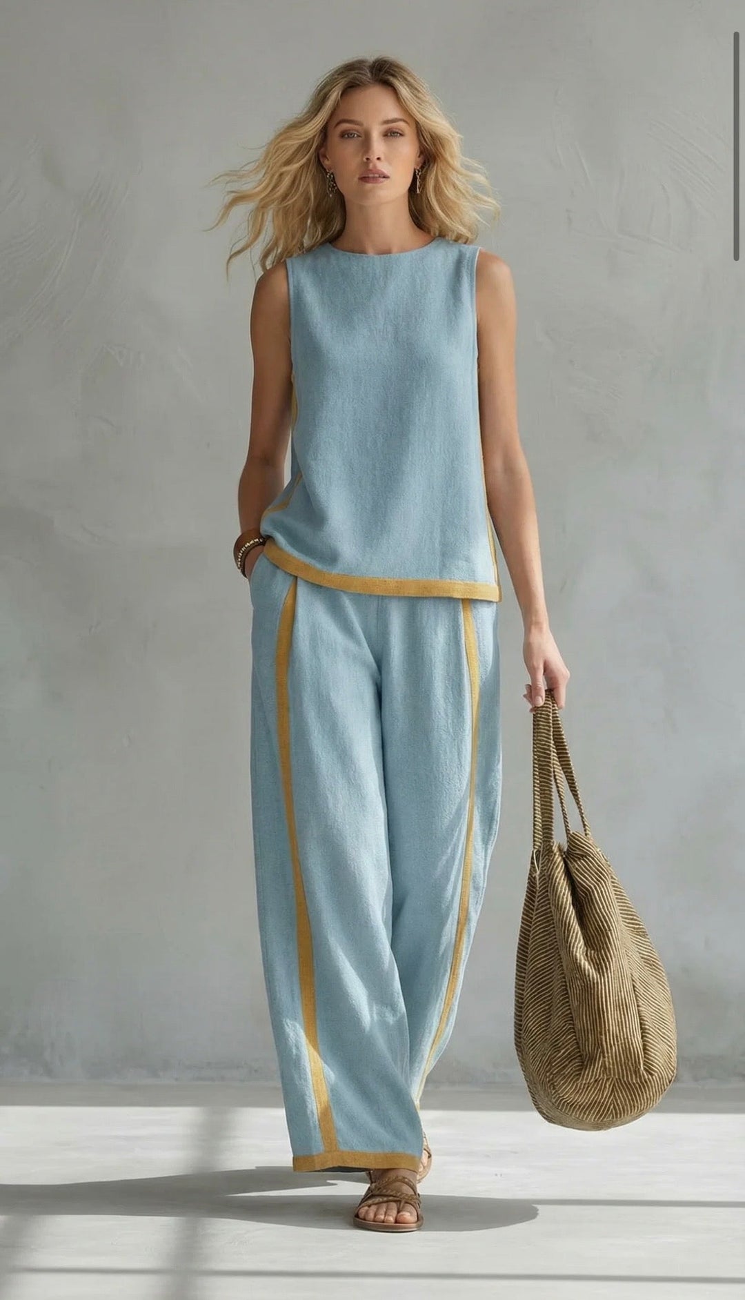 Henrietta | Women's Sleeveless Contrast-Trim Wide-Leg Two-Piece Set