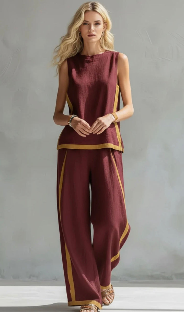 Henrietta | Women's Sleeveless Contrast-Trim Wide-Leg Two-Piece Set