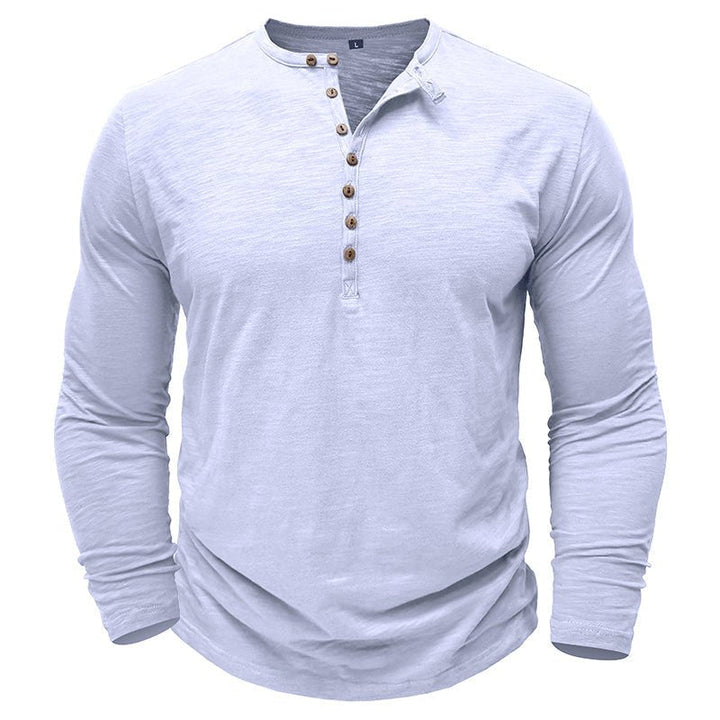 Men's Long Sleeve Henley Shirt with Button Placket and Textured Surface