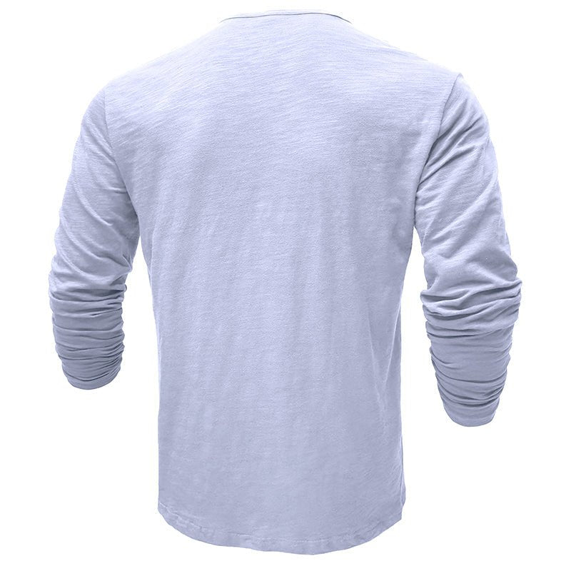 Men's Long Sleeve Henley Shirt with Button Placket and Textured Surface