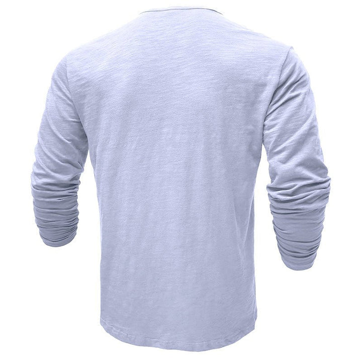 Men's Long Sleeve Henley Shirt with Button Placket and Textured Surface