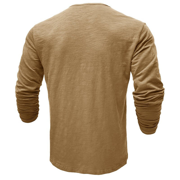 Men's Long Sleeve Henley Shirt with Button Placket and Textured Surface