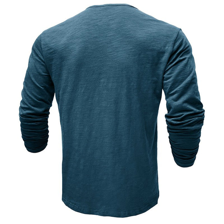 Men's Long Sleeve Henley Shirt with Button Placket and Textured Surface