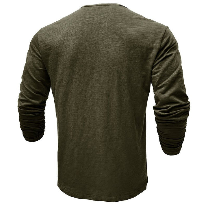 Men's Long Sleeve Henley Shirt with Button Placket and Textured Surface