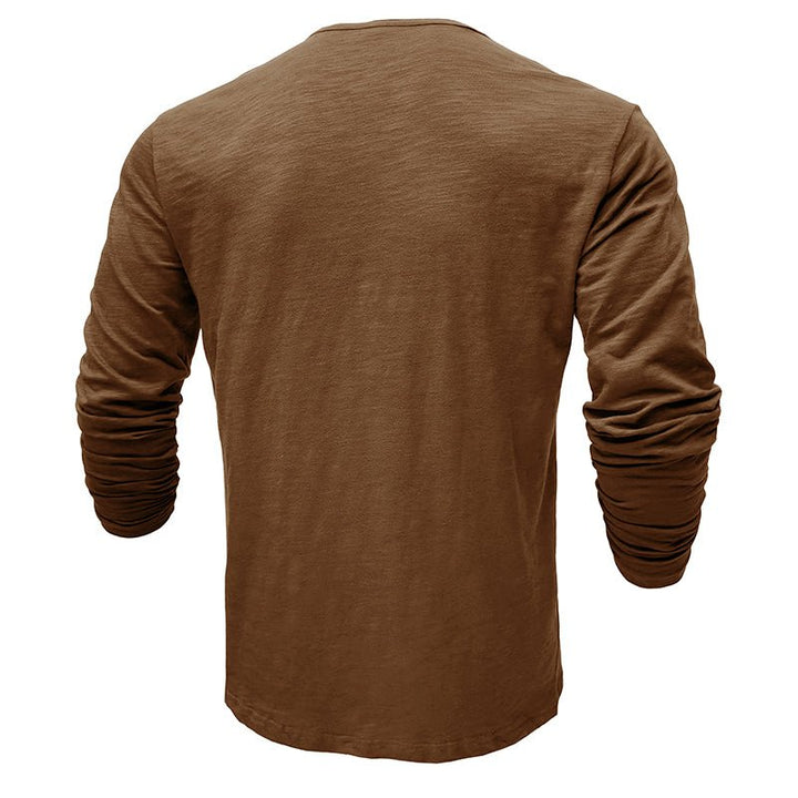 Men's Long Sleeve Henley Shirt with Button Placket and Textured Surface