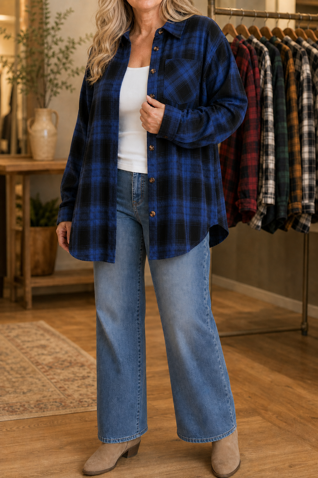 Solene | Women's Oversized Check Shacket with Chest Pockets