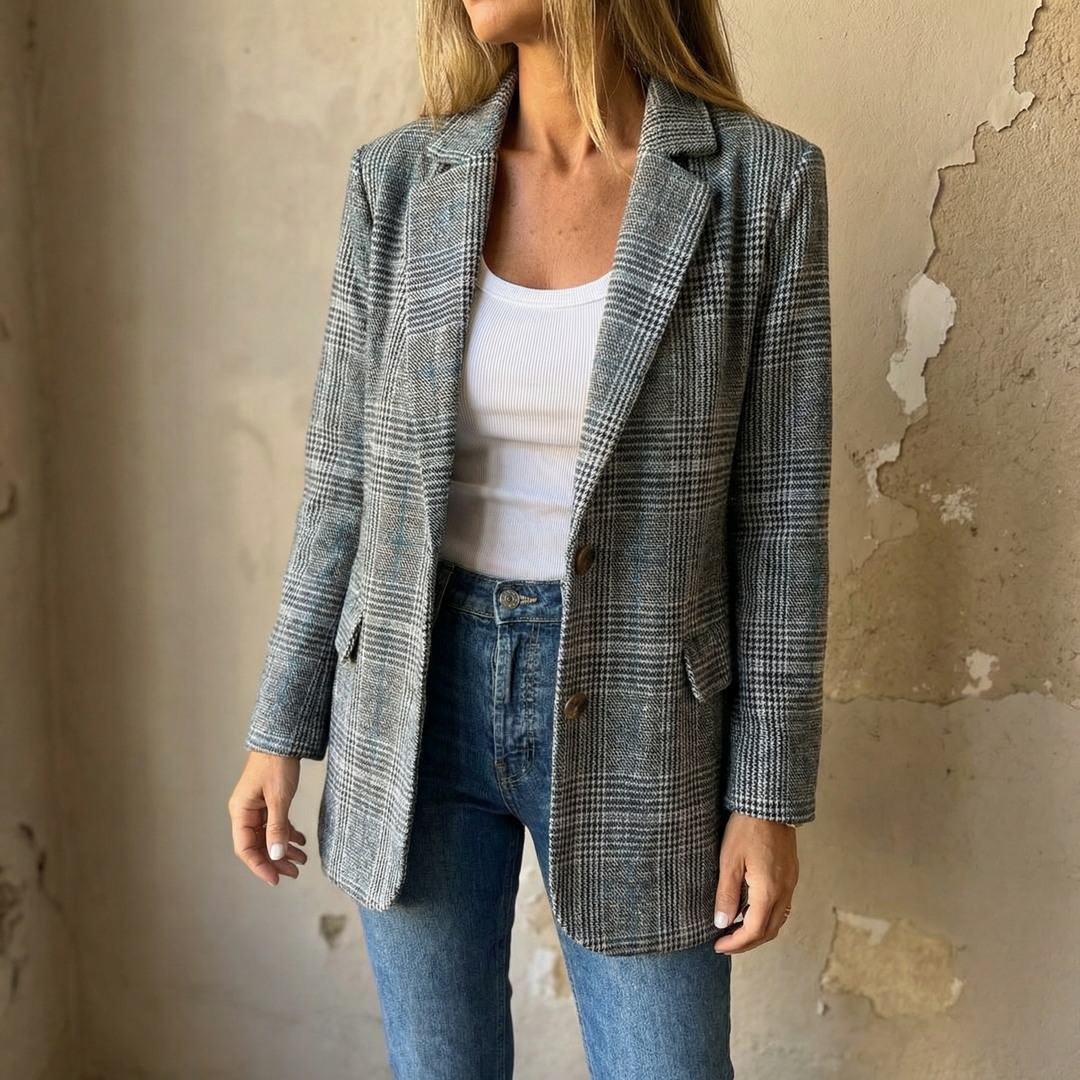Micheline | Women's Oversized Check Blazer with Notch Lapel
