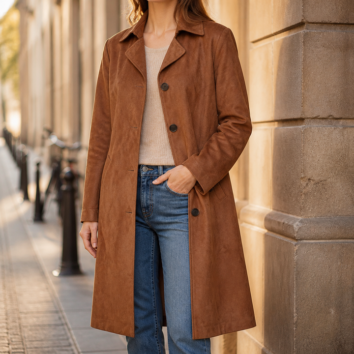 Thomasine | Women's Mid-Calf Coat with Patch Pockets and Notch Lapel