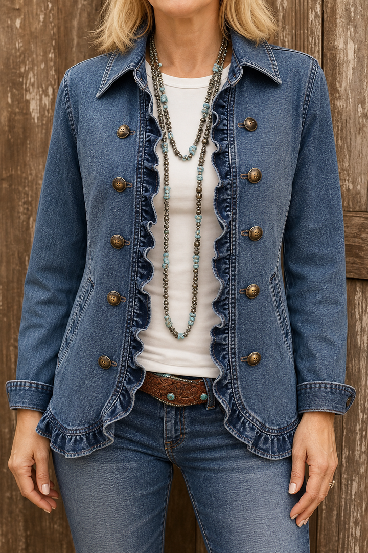 Isaure | Women's Ruffle-Trimmed Trucker Jacket with Button Front