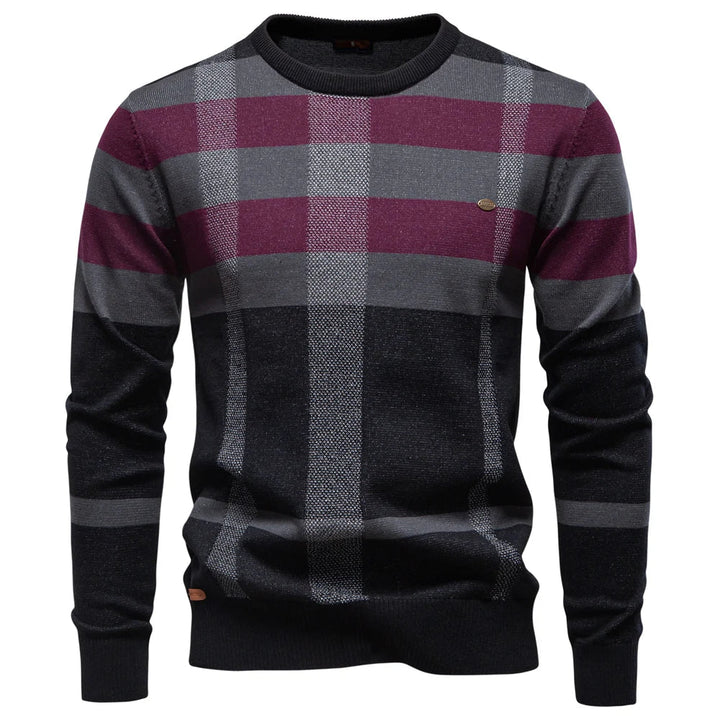 Herve | Men's Check Panel Crew Neck Sweater