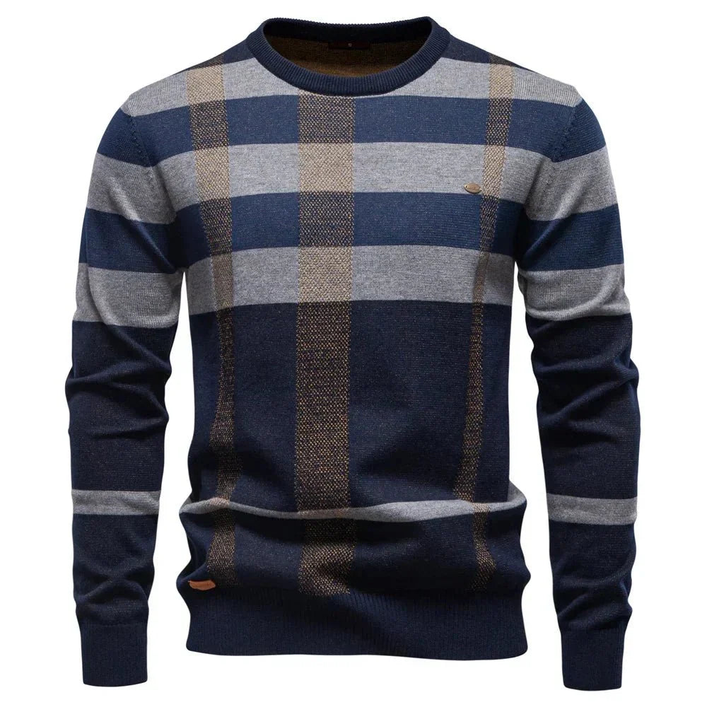 Herve | Men's Check Panel Crew Neck Sweater