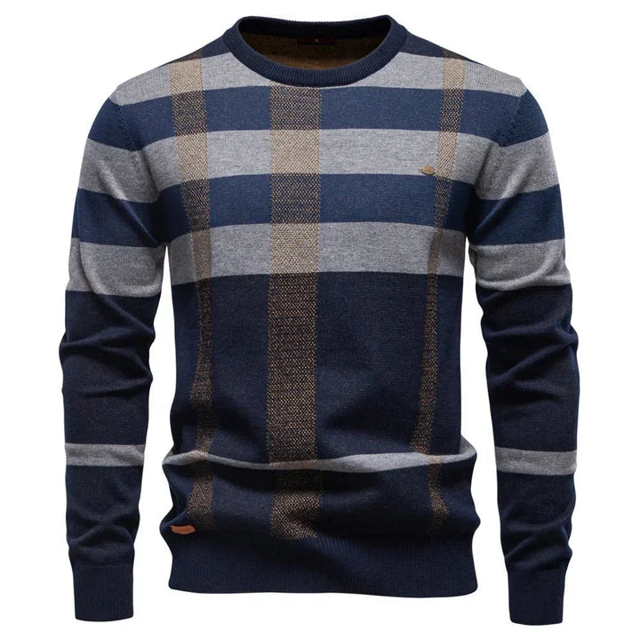 Herve | Men's Check Panel Crew Neck Sweater