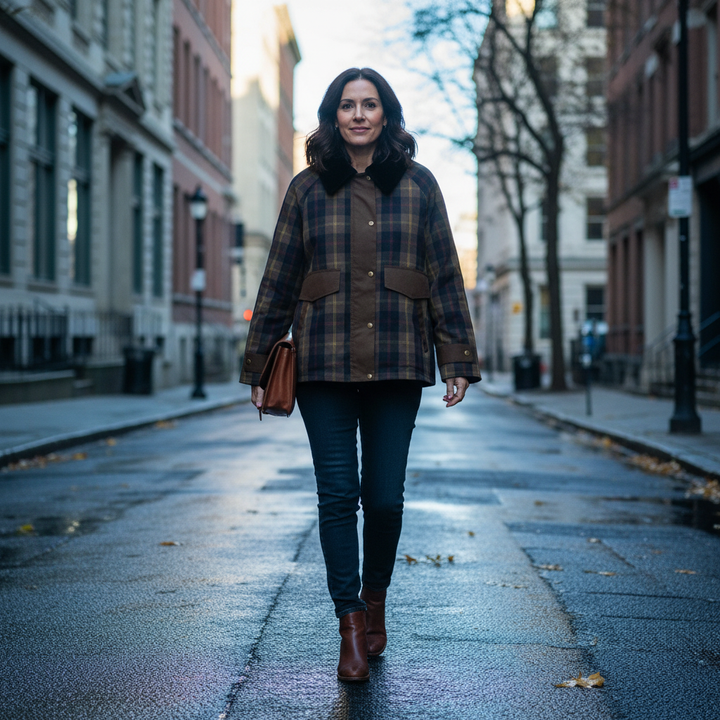 Ninon | Women's Check Button-Down Jacket with Contrast Collar