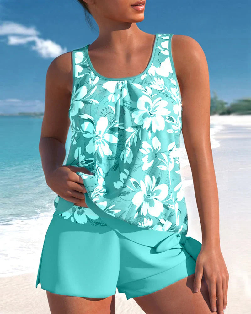 Hilary | Women's Floral Tankini Top and Modest Swim Shorts